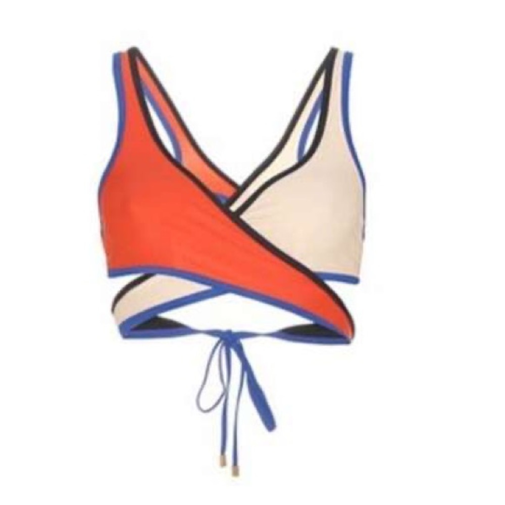 P.E Nation Colorblock Wrap Bikini Top - Orange, Cream, Blue, Black